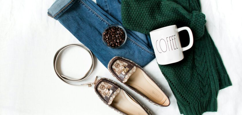 pair-of-brown-leather-flats-and-white-ceramic-mug