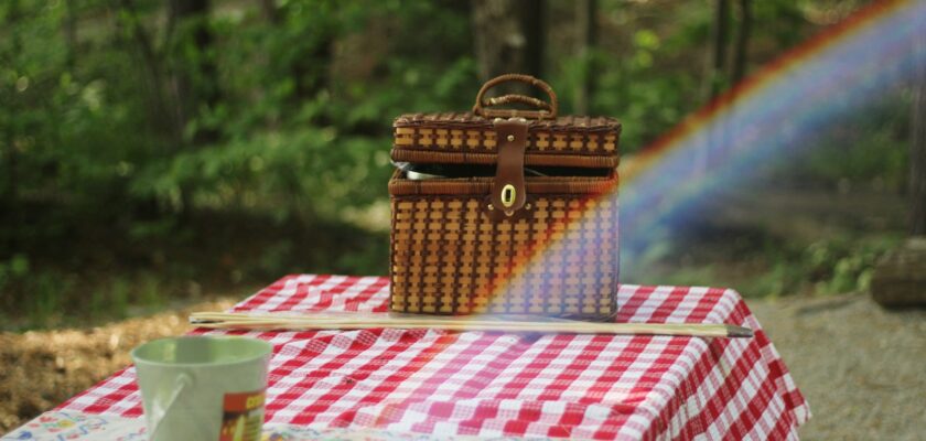 picnic basket on table